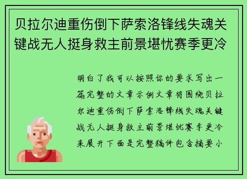 贝拉尔迪重伤倒下萨索洛锋线失魂关键战无人挺身救主前景堪忧赛季更冷